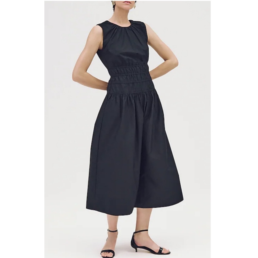 J. Crew Black Sleeveless Midi Dress with Smocked Waist